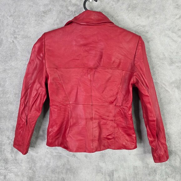 Womens Valerie Stevens Petite Red Leather Jacket Lined Biker Full Zip Size PS - Picture 7 of 9